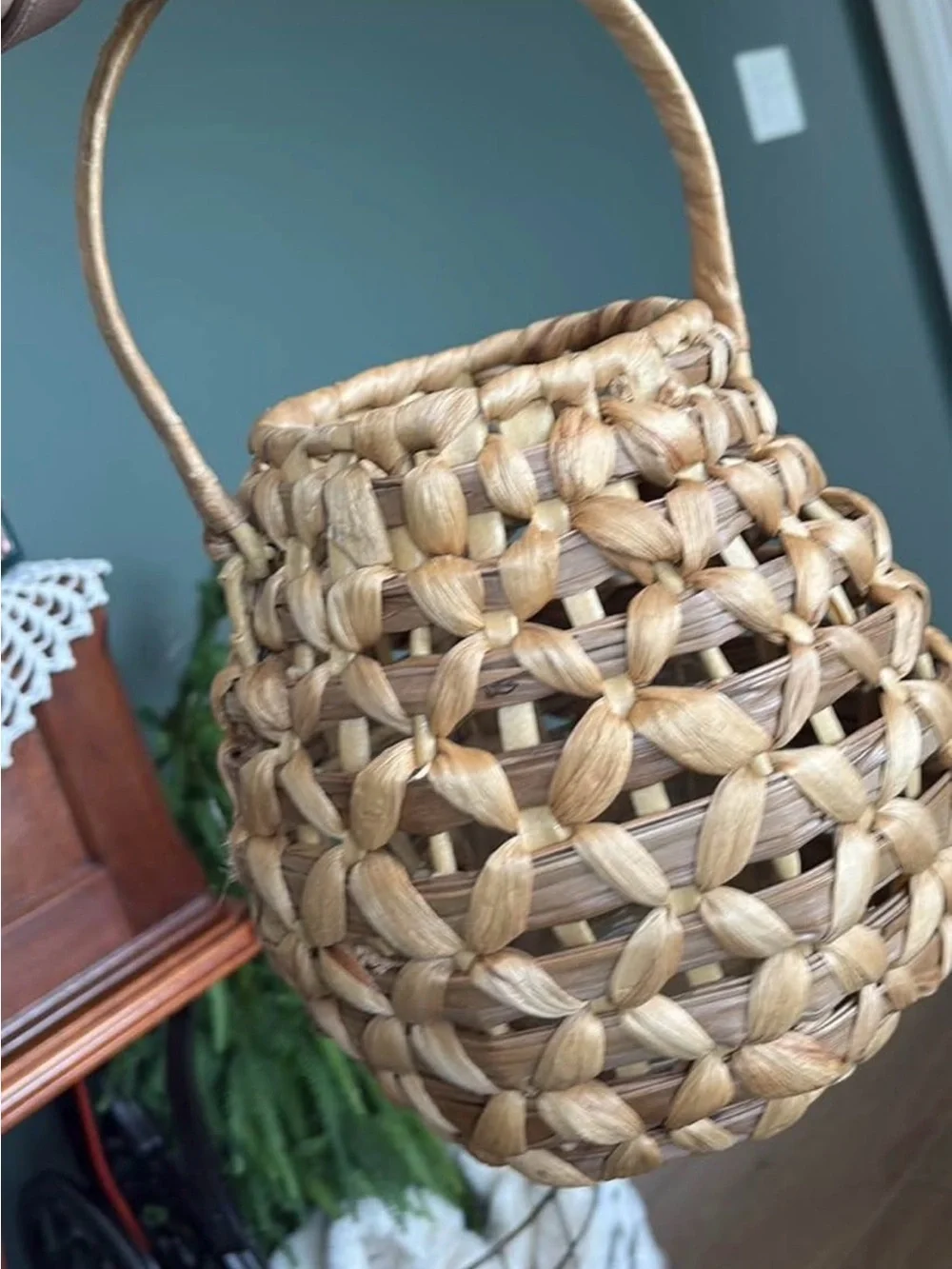 Woven Rattan Lantern Glass Candle Holder Boho Coastal Farmhouse Decor